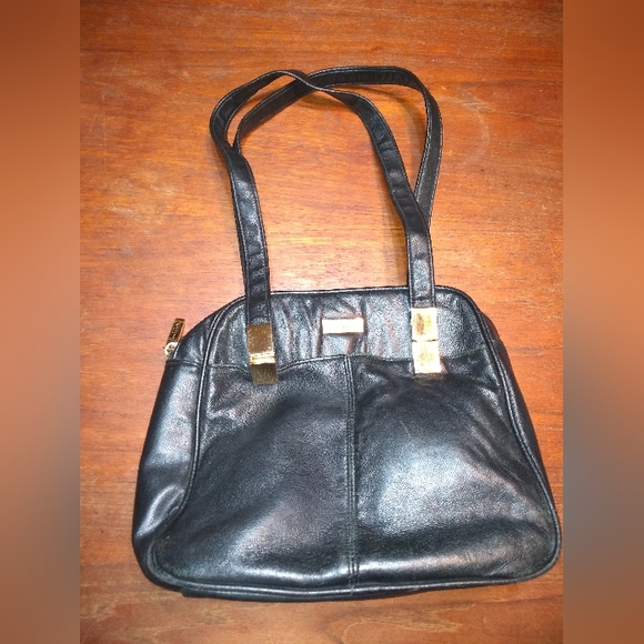 Gloria Vanderbilt Handbags - Gloria Vanderbilt Black Purse, Shoulder Bag, Two Handles, Gold Accents